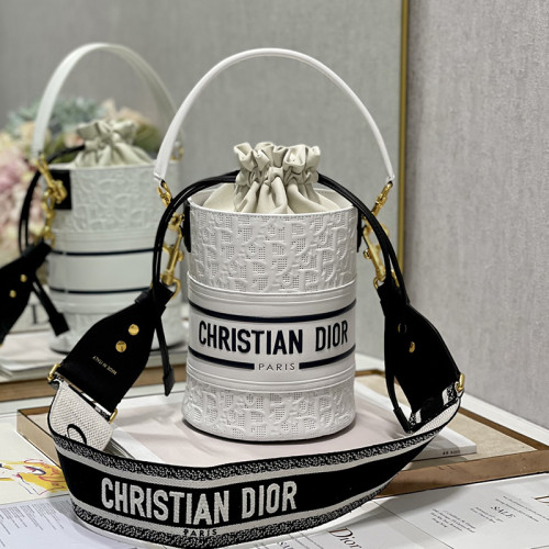 Dior Womens Bags Shoulder Messenger Bags Luxury Brand Dior SMALL DIOR VIBE BUCKET BAG White and Black Smooth Calfskin M8703OOBR_M933