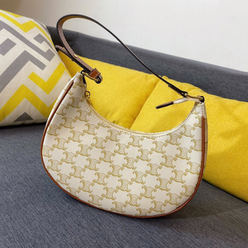 Celine Womens Bag AVA BAG IN TRIOMPHE CANVAS AND CALFSKIN WHITE 193952BZJ.01BC