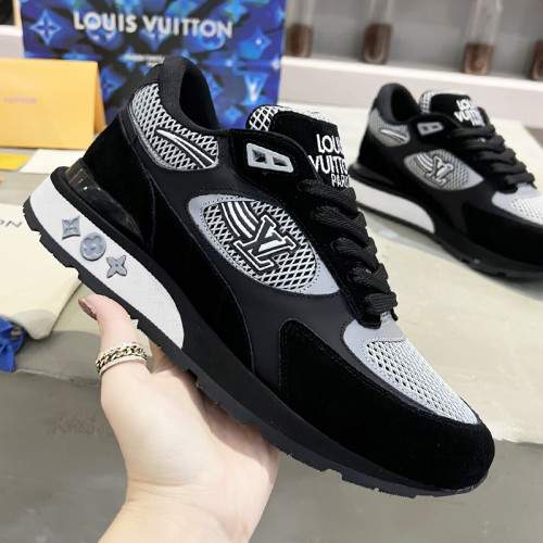 Louis Vuitton Men Shoes Sports RUN AWAY SNEAKER Running Design Luxury Brand with Original Box Black Mesh and suede calf leather 1A9J1Q