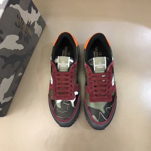 Valentino Men Shoes Fashion Design Luxury Brand ROCKRUNNER CAMOUFLAGE LAMINATED STUDDED SNEAKER with Original Box