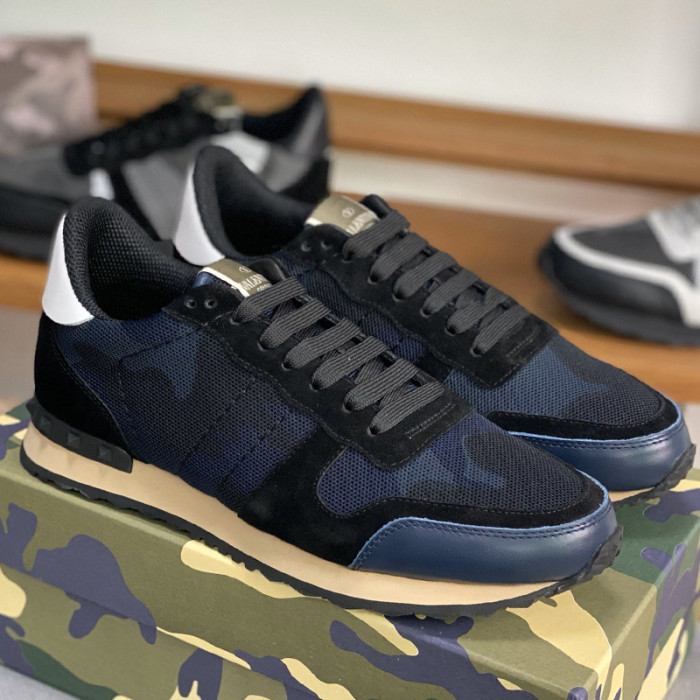 Valentino Men Shoes Fashion Design Luxury Brand ROCKRUNNER CAMOUFLAGE LAMINATED STUDDED SNEAKER with Original Box