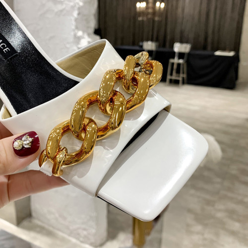Versace Womens Shoes MEDUSA CHAIN MID-HEEL LEATHER MULES