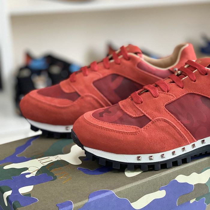 Valentino Men Shoes Fashion Design Luxury Brand ROCKRUNNER CAMOUFLAGE LAMINATED STUDDED SNEAKER with Original Box