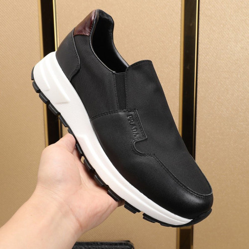 Prada Men Shoes Luxury Brand Sneakers Prax 01 Leather And Technical Fabric Slip-On Sneakers