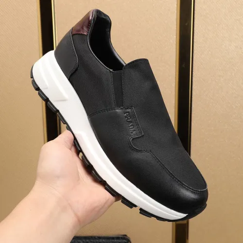 Prada Men Shoes Luxury Brand Sneakers Prax 01 Leather And Technical Fabric Slip-On Sneakers