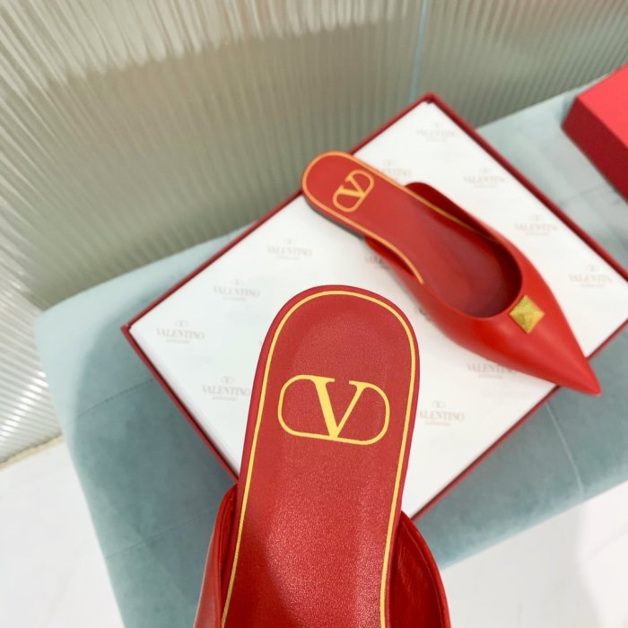 Valentino Women Shoes Mule Flip Flop Sandals ROMAN STUD FLAT MULE IN CALFSKIN with Original Box Luxury Brand