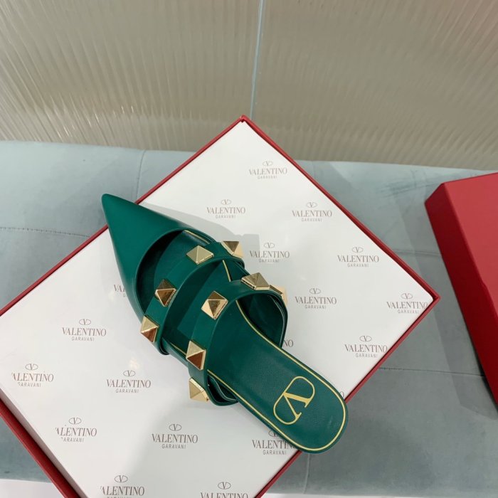 Valentino Women Shoes Mule Flip Flop Sandals ROMAN STUD FLAT MULE IN CALFSKIN with Original Box Luxury Brand