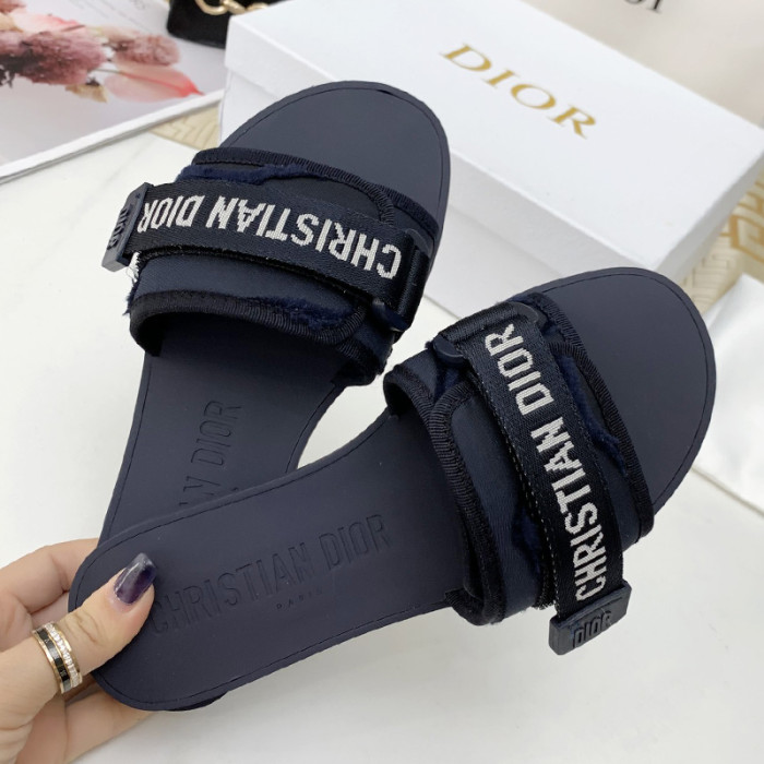 Dior Womens Shoes Sandals Slippers Slide Luxury Brand DIO(R)EVOLUTION SLIDE Shiny Technical Fabric with Dior Oblique Print with Original Box