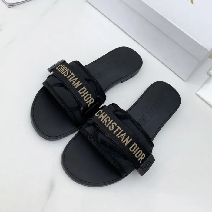 Dior Womens Shoes Sandals Slippers Slide Luxury Brand DIO(R)EVOLUTION SLIDE Shiny Technical Fabric with Dior Oblique Print with Original Box