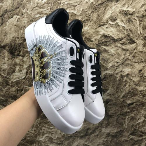 Dolce&Gabbana Men Shoes Sneakers Luxury Printed Calfskin Portofino Sneakers with Original Box