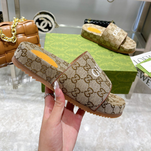 Gucci Womens Shoes Sandals Slides Slippers Luxury Brand Thick Sole Design Women's GG canvas slide sandal with Original Box 624695 H6320 9763
