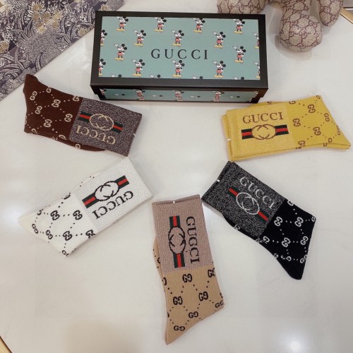 Gucci Socks 5 Pairs with Original Box Luxury Brand Breathable Gucci Sock