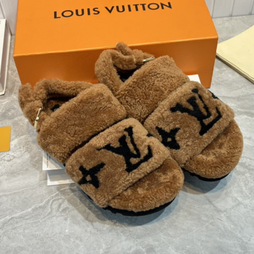 Louis Vuitton Womens Shoes Slide Slippers for Winter Wool Fabric Luxury Brand Designer PASEO FLAT COMFORT MULE with Original Box