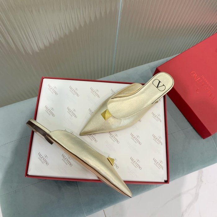 Valentino Women Shoes Mule Flip Flop Sandals ROMAN STUD FLAT MULE IN CALFSKIN with Original Box Luxury Brand