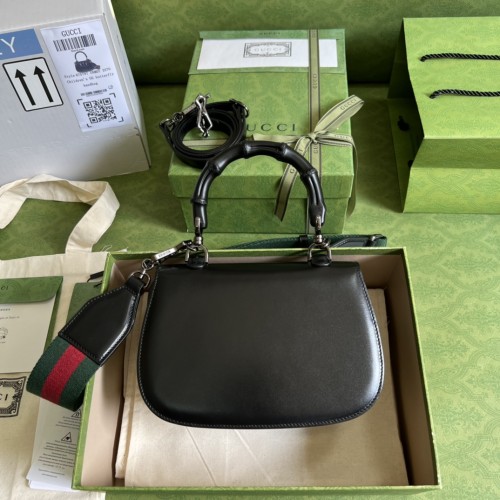 Gucci Womens Bags Handbags Shoulder Messenger Bags Luxury Brand Gucci Bamboo 1947 small top handle bag in black leather 675797 10ODP 1060 with Original Box