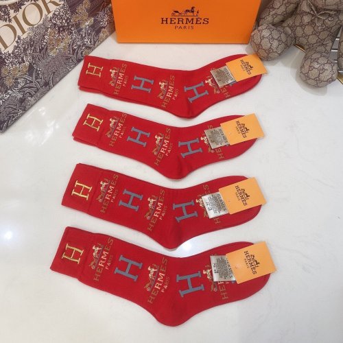 Hermes Socks 4 Pairs with Original Box Luxury Brand Breathable Hermes Sock