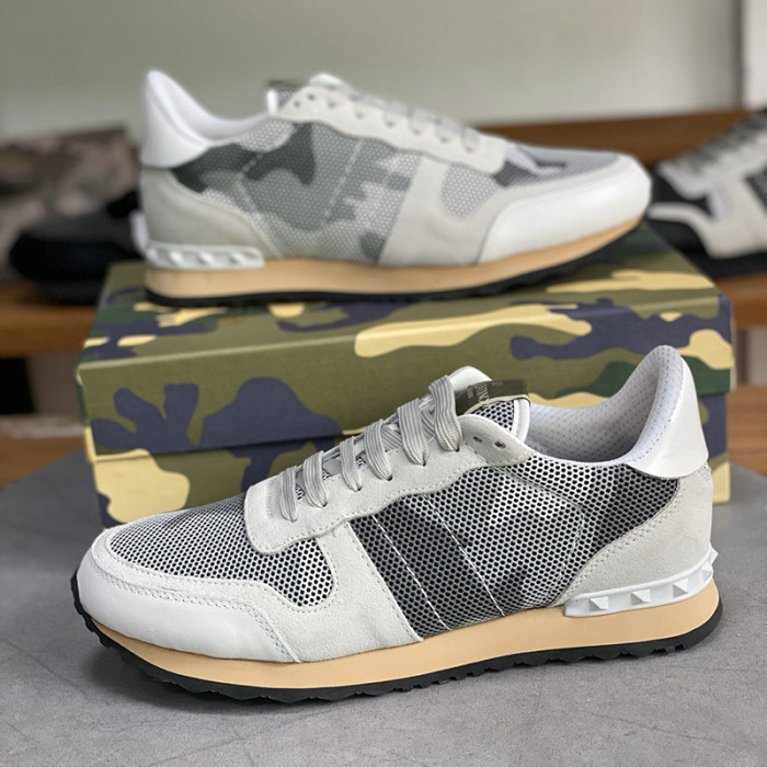Valentino Men Shoes Fashion Design Luxury Brand ROCKRUNNER CAMOUFLAGE LAMINATED STUDDED SNEAKER with Original Box
