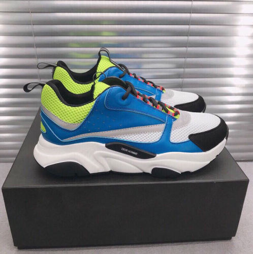 Dior Men Shoes Sneakers Luxury B22 Sneaker Blue Calfskin With Yellow And White Technical Mesh 3SN231YKB_H561