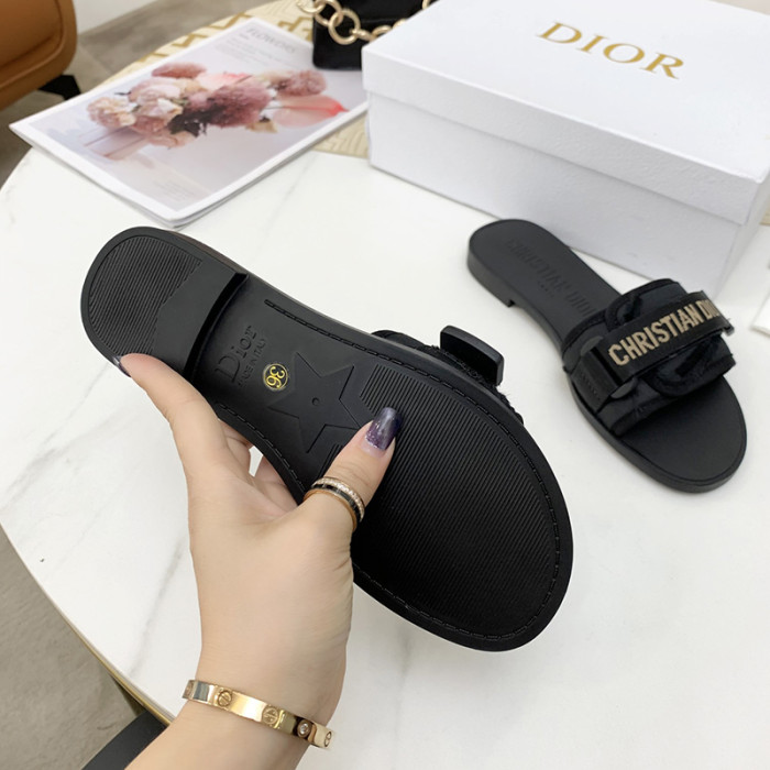 Dior Womens Shoes Sandals Slippers Slide Luxury Brand DIO(R)EVOLUTION SLIDE Shiny Technical Fabric with Dior Oblique Print with Original Box