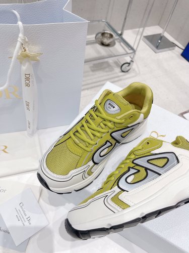 Dior Mens Shoes Sneakers Luxury Brand B30 SNEAKER Yellow Mesh and White Technical Fabric Unisex Design 3SN279ZLX_H661