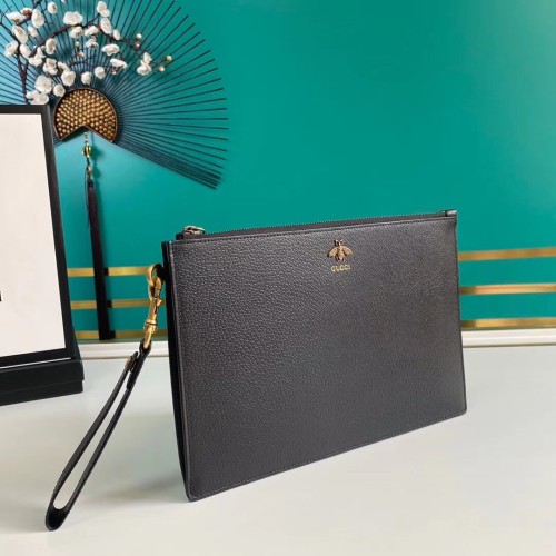 Gucci Mens Bags Clutch Pouch Luxury Brand Animalier leather pouch in black leather with Original Box 523684 DJ20T 1000