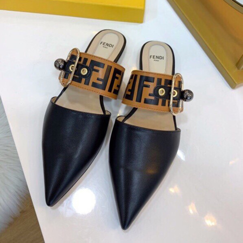 Fendi Womens Shoes SLINGBACKS Black Leather Slingbacks