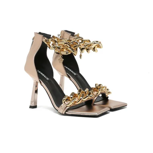 Versace Brand Womens Sandals Shoes Leather Big Size MEDUSA CHAIN NAPPA LEATHER SANDALS High Heel Design Luxury Brand Sandals for Women