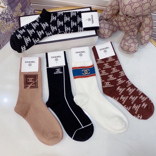 Chanel Socks 5 Pairs with Original Box Luxury Brand Breathable Chanel Sock