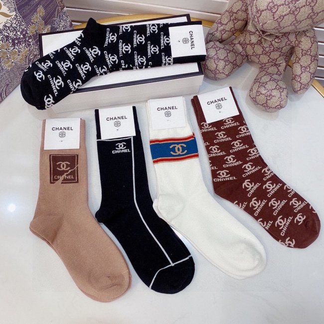 Chanel Socks 5 Pairs with Original Box Luxury Brand Breathable Chanel Sock