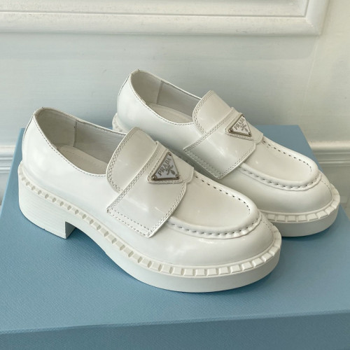 Prada Women Shoes Casual Design Luxury Brand Monolith pointy brushed leather loafers 1D663M_055_F0009_F_055 with Original Box