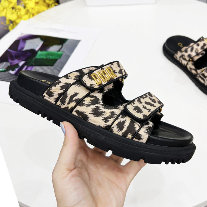 Dior Women Shoes Sandals Luxury Brand DIORACT SLIDE Beige Multicolor Mizza Printed Technical Fabric Lambskin with Original Box KCQ719LNY_S29X