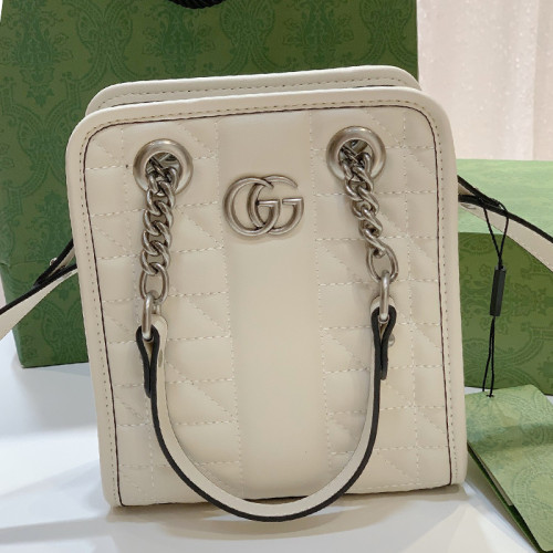 Gucci Womens Bags Shoulder Messenger Bag Luxury Brand Gucci GG Marmont matelassé mini bag in white leather with Original Box 696123 DTDHT 9022