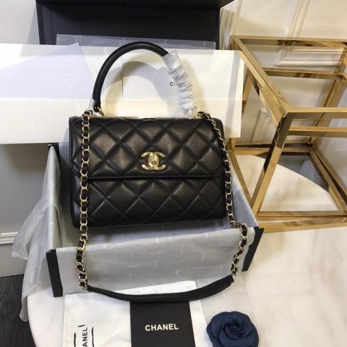 Chanel Womens Shoulder Bags Luxury Brand with Original Box Small Flap Bag With Top Handle Lambskin & Gold-Tone Metal Black