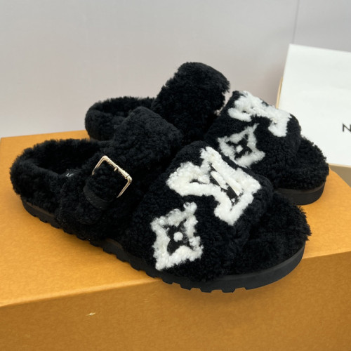 Louis Vuitton Womens Shoes Slide Slippers for Winter Wool Fabric Luxury Brand Designer PASEO FLAT COMFORT MULE with Original Box