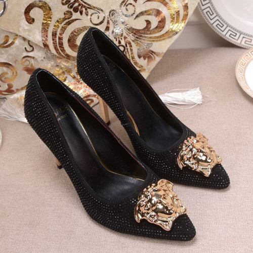 Versace Brand Womens Sandals Shoes Leather Big Size LA MEDUSA PATENT SAFETY PIN LEATHER PUMPS High Heel Design Luxury Brand Sandals for Women