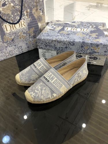Dior Womens Shoes DIOR GRANVILLE ESPADRILLE Gray Toile de Jouy Reverse Embroidered Cotton with Original Box KDB578TJE_S37W