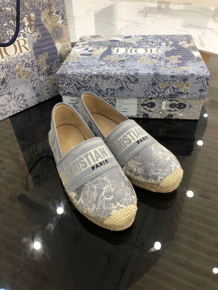 Dior Womens Shoes DIOR GRANVILLE ESPADRILLE Gray Toile de Jouy Reverse Embroidered Cotton with Original Box KDB578TJE_S37W