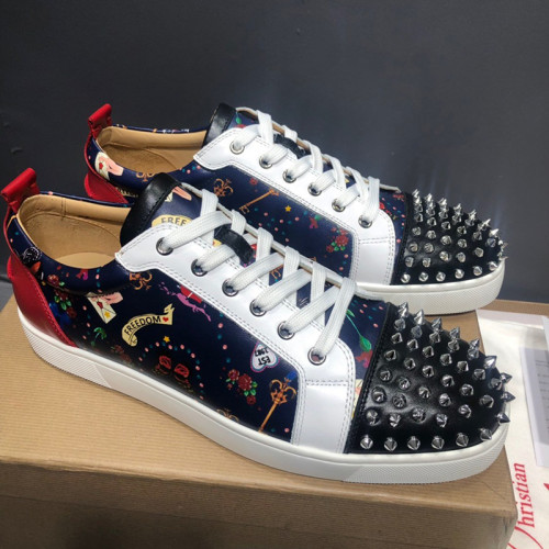 Christian Louboutin Mens Shoes Luxury Brand Red Bottom Design Louis Junior Spikes Flat with Original Box CL sneakers