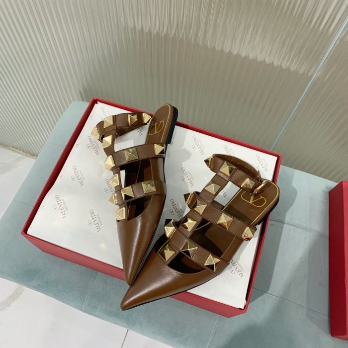 Valentino Women Shoes Mule Flip Flop Sandals ROMAN STUD CALFSKIN BALLET VW0S0BY5ZWMKG8 with Original Box FONDANT