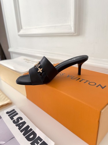 Louis Vuitton Womens Shoes Sandals Slippers Luxury Brand REVIVAL MULE 1A8W1Q Black Calf leather and glazed calf leather with Original Box 5.5cm Heel