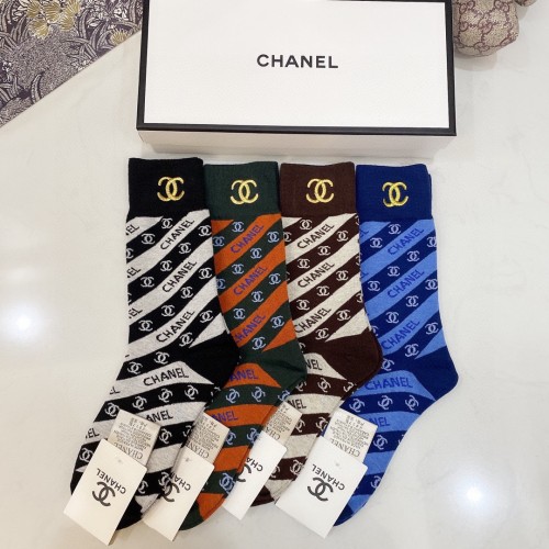 Chanel Socks 4 Pairs with Original Box Luxury Brand Breathable Chanel Sock