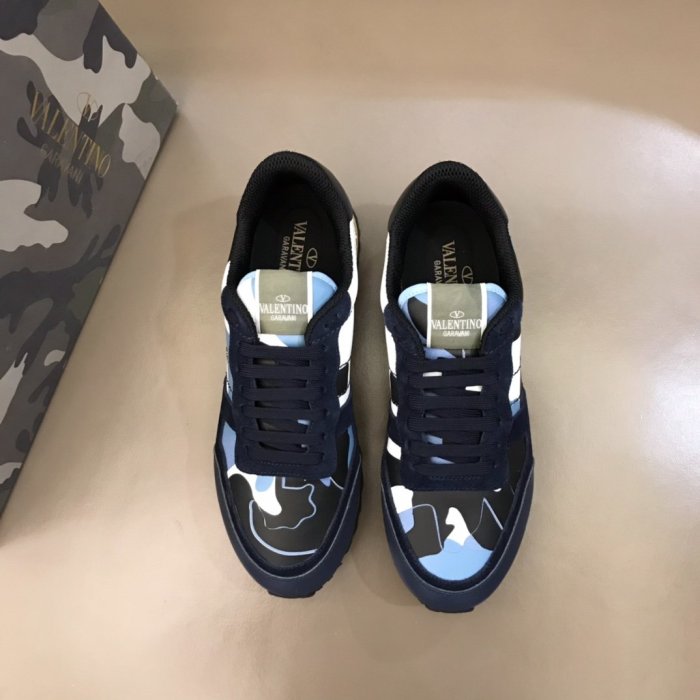 Valentino Men Shoes Fashion Design Luxury Brand ROCKRUNNER CAMOUFLAGE LAMINATED STUDDED SNEAKER with Original Box