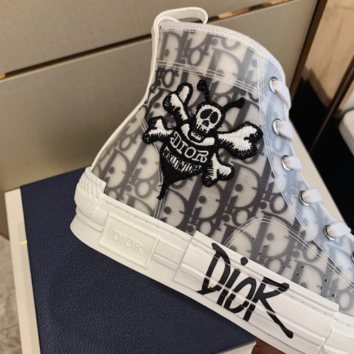 Dior Men Shoes B23 HIGH-TOP Sneaker Black And White Dior Oblique Canvas With DIOR AND SHAWN Bee Embroidery Patch