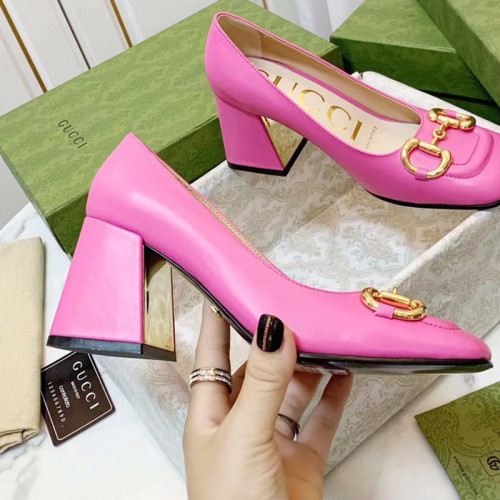 Gucci Womens Shoes Pumps Luxury Brand Women's Mid-Heel Pump With Horsebit In Leather 7.5cm Heel with Original Box 694855 BNC00 5815