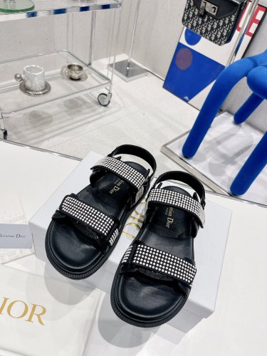 Dior Women Shoes Sandals Luxury Brand DIORACT SANDAL Black Technical Fabric and White Resin Pearls with Original Box KCQ567NNP_S55X