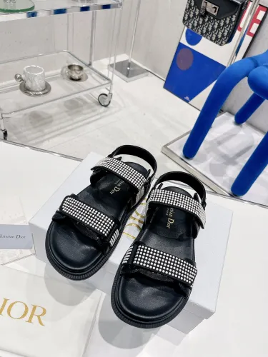 Dior Women Shoes Sandals Luxury Brand DIORACT SANDAL Black Technical Fabric and White Resin Pearls with Original Box KCQ567NNP_S55X