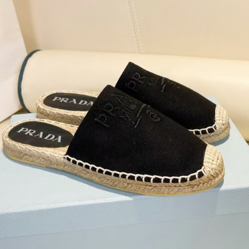 Prada Womens Shoes Casual Luxury Brand Breathable Hemp espadrilles Shoes Sandals Slippers with Original Box