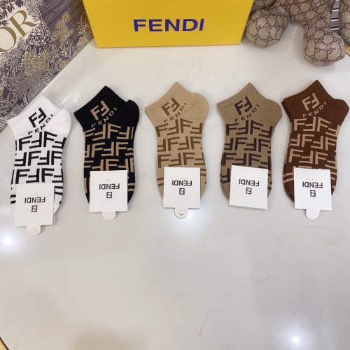 Fendi Socks 5 Pairs with Original Box Luxury Brand Breathable Fendi Sock