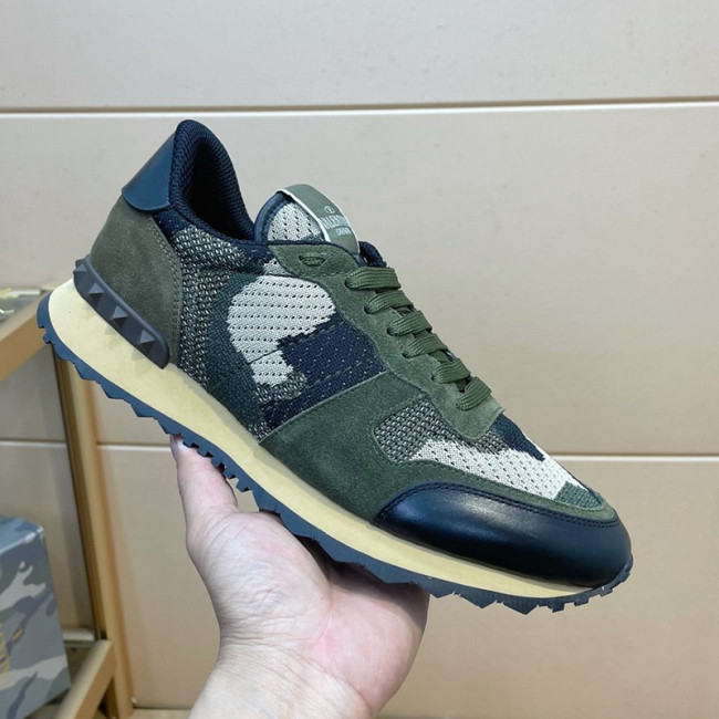 Valentino Men Shoes Fashion Design Luxury Brand ROCKRUNNER CAMOUFLAGE LAMINATED STUDDED SNEAKER with Original Box