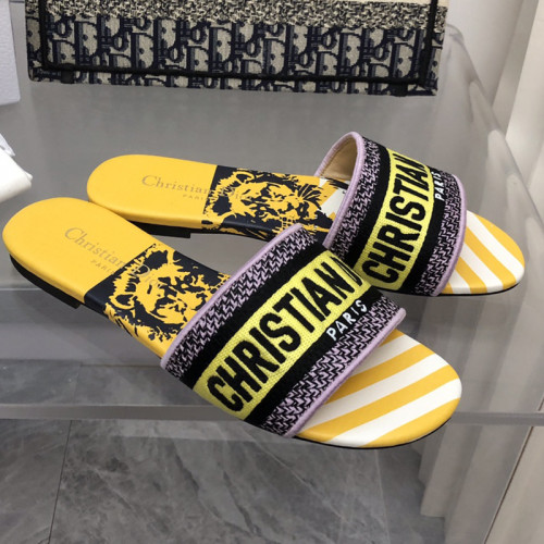 Dior Women Shoes DWAY HEELED SLIDE Embroidered Cotton Luxury Brand Womens Sandals Slippers with Original Box KCQ244ERC_S56B